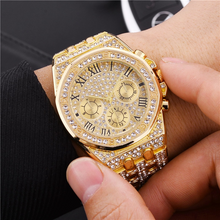 Load image into Gallery viewer, Relogio Masculino Luxury Full Diamond Gold Stainless Steel Quartz Wristwatch