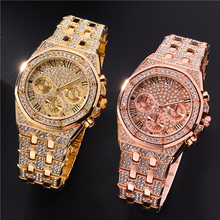 Load image into Gallery viewer, Relogio Masculino Luxury Full Diamond Gold Stainless Steel Quartz Wristwatch