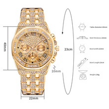 Load image into Gallery viewer, Relogio Masculino Luxury Full Diamond Gold Stainless Steel Quartz Wristwatch