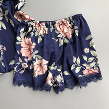 Load image into Gallery viewer, Spaghetti Strap Printing Lace Sexy Women Pajamas V-Neck With Pad Female Summer Pajama Set Summer Fashion Female Sleepwear