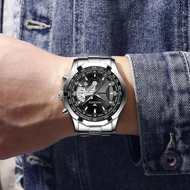 Fngeen Luxury Sports Quartz Men's Watch - Full Steel Waterproof Calend ...