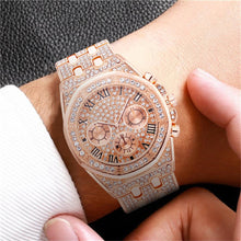 Load image into Gallery viewer, Relogio Masculino Luxury Full Diamond Gold Stainless Steel Quartz Wristwatch