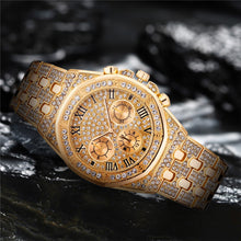 Load image into Gallery viewer, Relogio Masculino Luxury Full Diamond Gold Stainless Steel Quartz Wristwatch