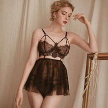 Load image into Gallery viewer, Sexy Lingerie Female Winter Water Soluble Floating Flower Eyelash Lace Perspective Temptation Sling Nightgown Sleepwear