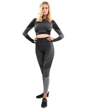 Load image into Gallery viewer, Escolta Seamless Legging & Sports Top Set - Black & Charcoal Grey