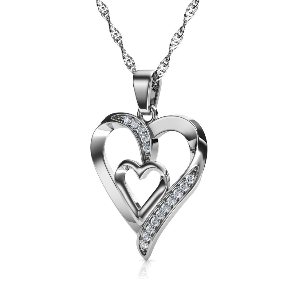 Double Heart Necklace - 925 Sterling Silver Jewellery Pendant