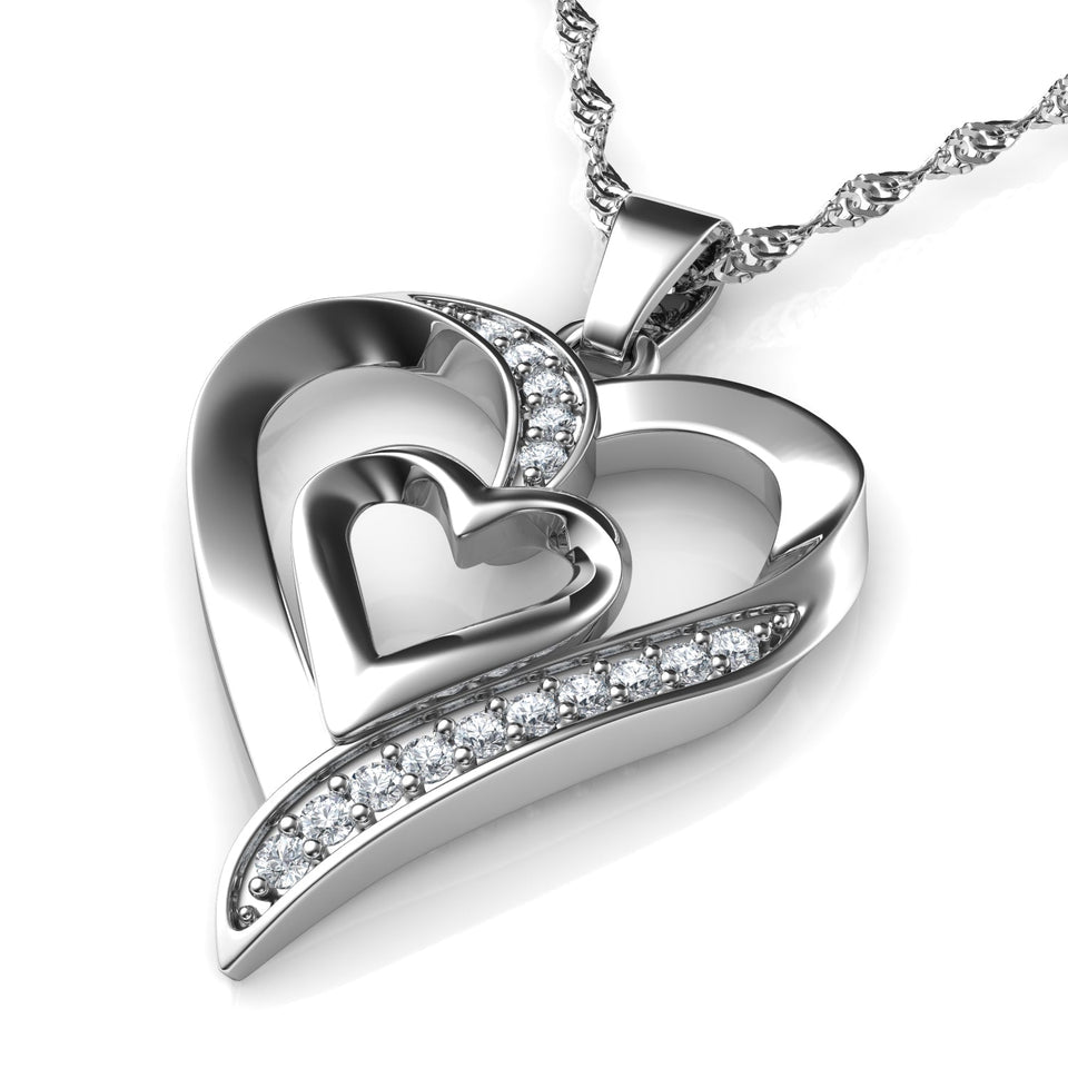 Double Heart Necklace - 925 Sterling Silver Jewellery Pendant
