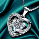 White Heart Necklace - 925 Sterling Silver Pendant CZ Crystal