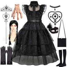 Load image into Gallery viewer, Official Wednesday Addams Costume Kids Black Dress
