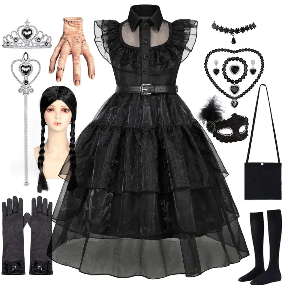 Wednesday Addams Costume Kids Black Dress