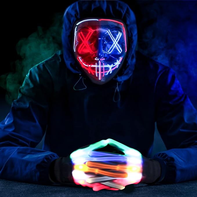 Halloween Party Cosplay LED Purge Mask With Led Gloves