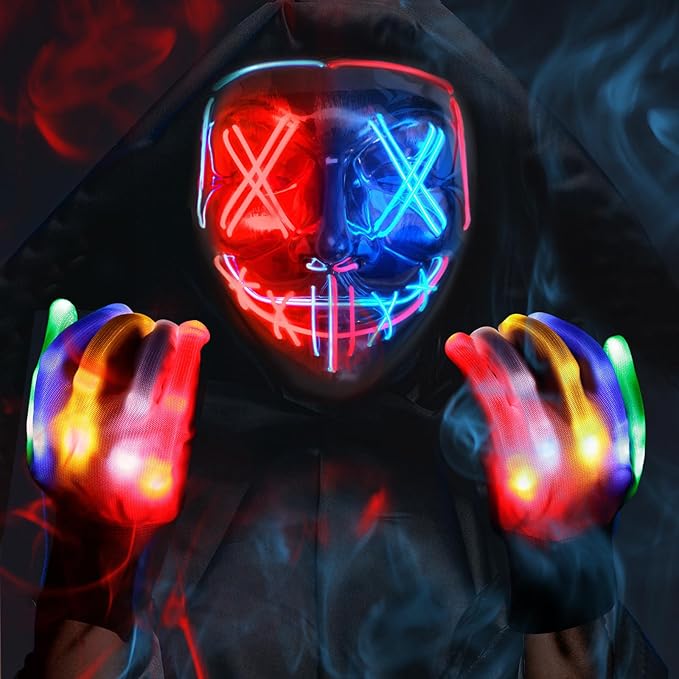 Halloween Party Cosplay LED Purge Mask With Led Gloves