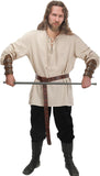 Jiuguva 4 Pcs Halloween Men's Renaissance Costume Set Medieval Pirate Shirt Ankle Banded Pants Viking Belt Accessories