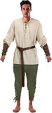 Jiuguva 4 Pcs Halloween Men's Renaissance Costume Set Medieval Pirate Shirt Ankle Banded Pants Viking Belt Accessories