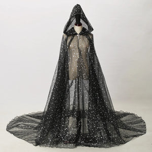 Official Gothic Punk Cloak Soft Tulle Capes with Hood Cape Halloween Costume for Women