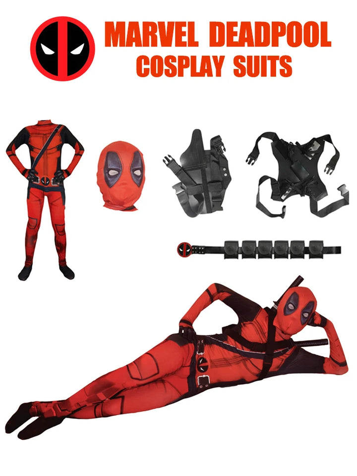 Official Children and Adult Deadpool Cosplay Costume with Mask and full Accessories