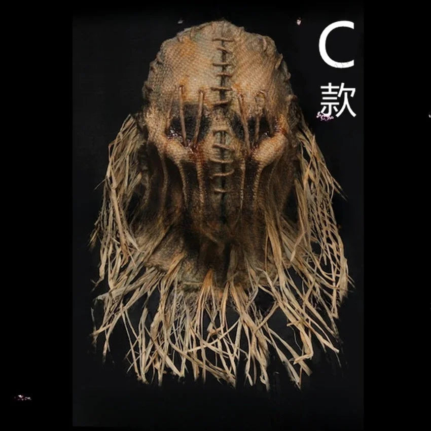 Df Halloween Horror Scarecrow Mask Scary Halloween Props Full Head Latex Mask Cosplay Party Costume Set