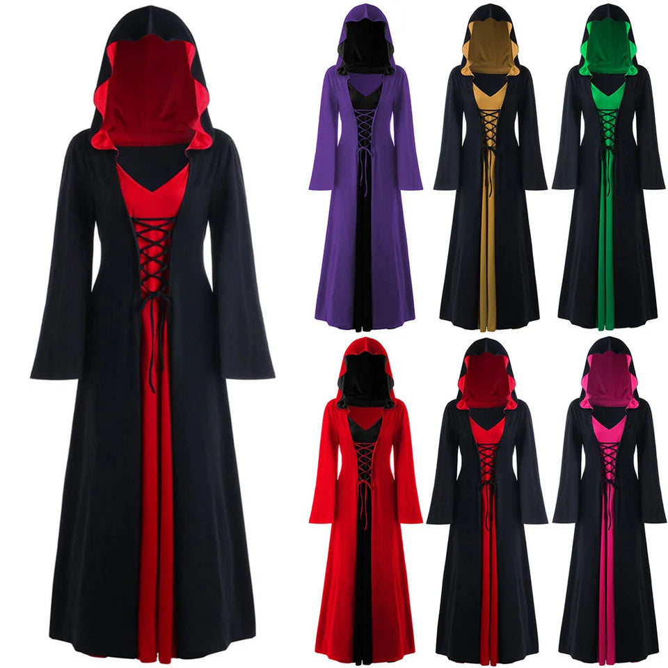 Official Medieval Dress Vampire Witch For Women Lace-up Hooded Cloak Robe