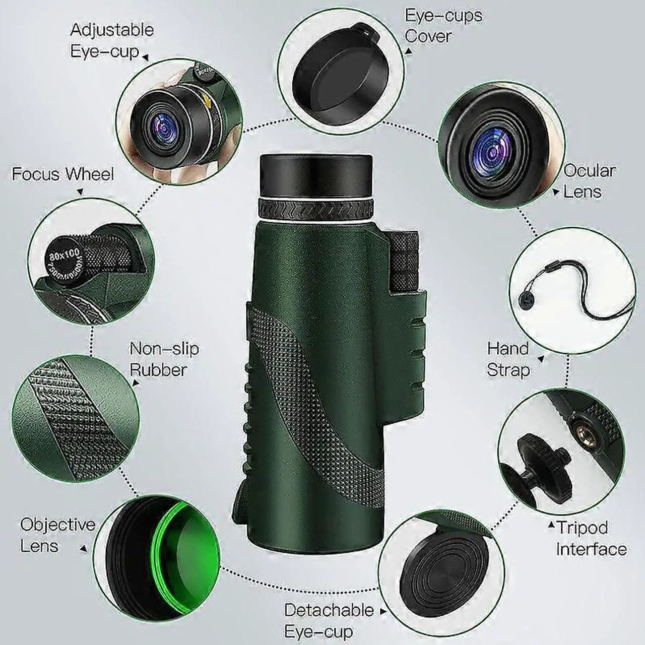 Professional High Grade 4k Monocular with Mobile Holder & Tripod - Military Grade Waterproof Monocular Green