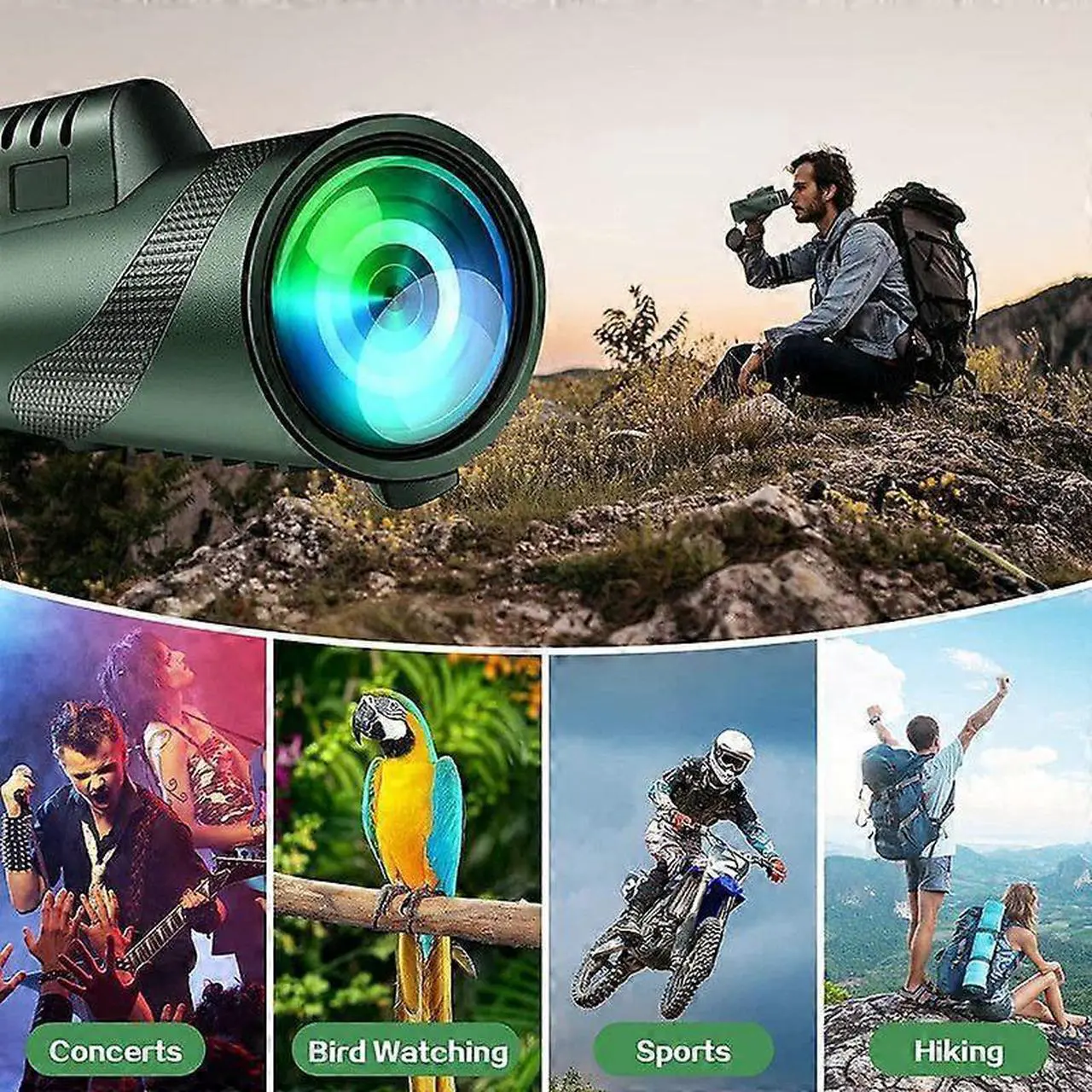 Professional High Grade 4k Monocular with Mobile Holder & Tripod - Military Grade Waterproof Monocular Green