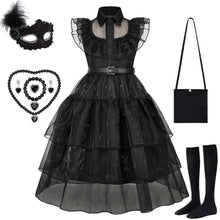 Load image into Gallery viewer, Official Wednesday Addams Costume Kids Black Dress
