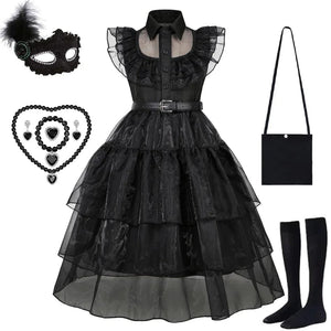 Wednesday Addams Costume Kids Black Dress