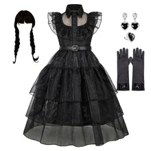 Load image into Gallery viewer, Official Wednesday Addams Costume Kids Black Dress

