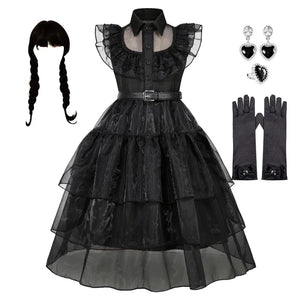 Wednesday Addams Costume Kids Black Dress