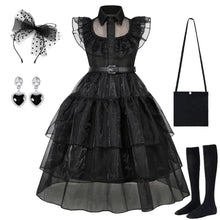 Load image into Gallery viewer, Official Wednesday Addams Costume Kids Black Dress
