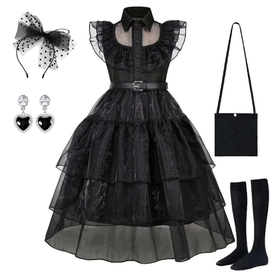 Wednesday Addams Costume Kids Black Dress