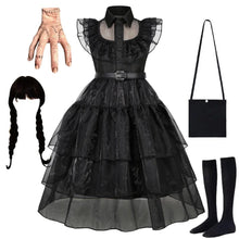Load image into Gallery viewer, Official Wednesday Addams Costume Kids Black Dress
