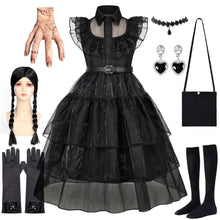 Load image into Gallery viewer, Official Wednesday Addams Costume Kids Black Dress
