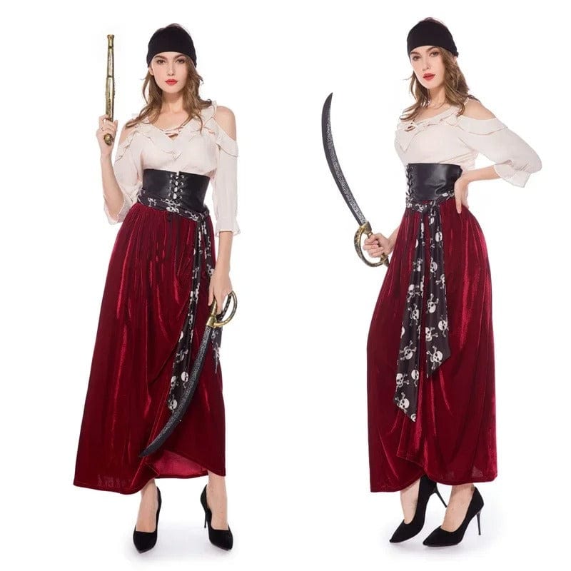 Pirate Costume Women Elegant Scarlet Pirate Dress