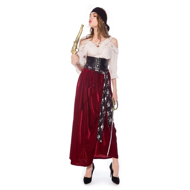 Official Pirate Costume Women Elegant Scarlet Pirate Dress