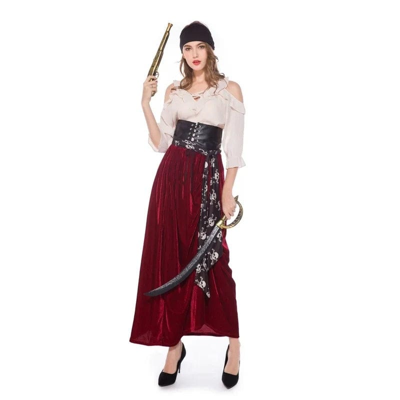 Official Pirate Costume Women Elegant Scarlet Pirate Dress