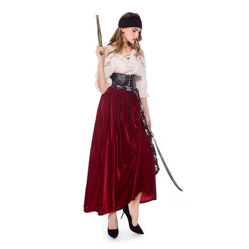 Official Pirate Costume Women Elegant Scarlet Pirate Dress