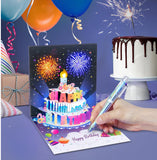 3D Musical Birthday Pop-Up Card with LED Lights, Blow-Out Candle & Free Banner