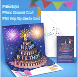 3D Musical Birthday Pop-Up Card with LED Lights, Blow-Out Candle & Free Banner
