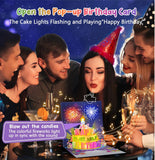 3D Musical Birthday Pop-Up Card with LED Lights, Blow-Out Candle & Free Banner