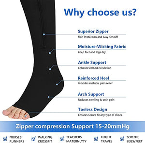 Zipper Compression Socks Open Toe Toeless Compression Socks for Women and Men