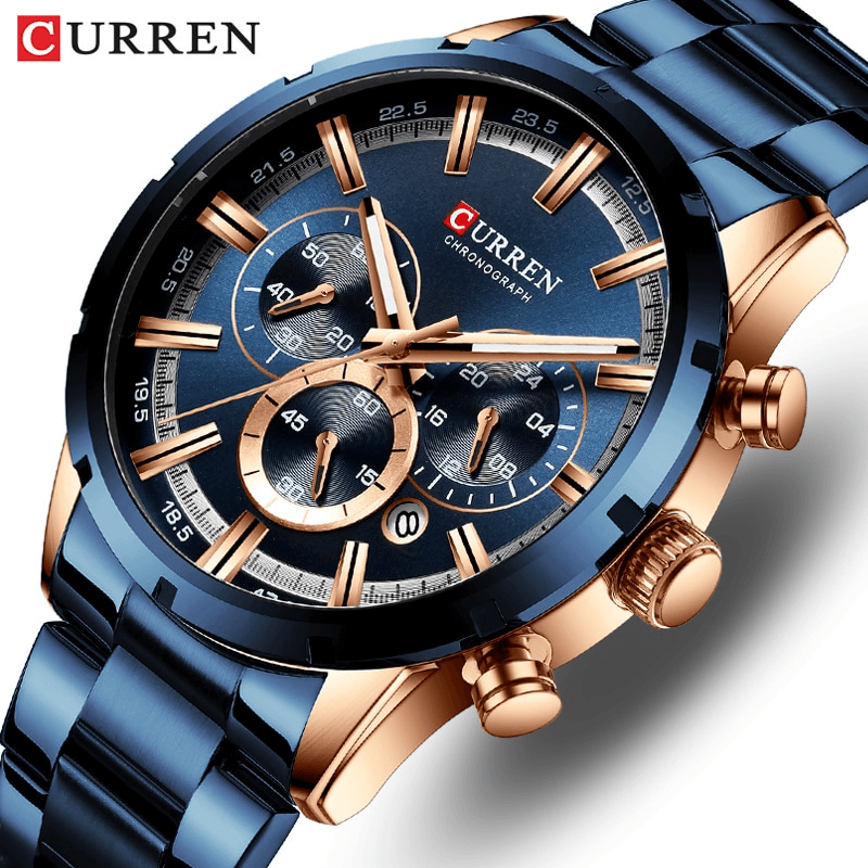 Curran Luxury Sports Quartz Men's Watch - Full Steel Waterproof Chronograph Wristwatch - Theshinemart