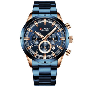 Curran Luxury Sports Quartz Men's Watch - Full Steel Waterproof Chronograph Wristwatch