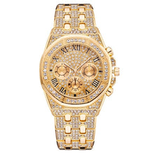 Load image into Gallery viewer, Relogio Masculino Luxury Full Diamond Gold Stainless Steel Quartz Wristwatch
