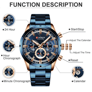 Curran Luxury Sports Quartz Men's Watch - Full Steel Waterproof Chronograph Wristwatch - Theshinemart