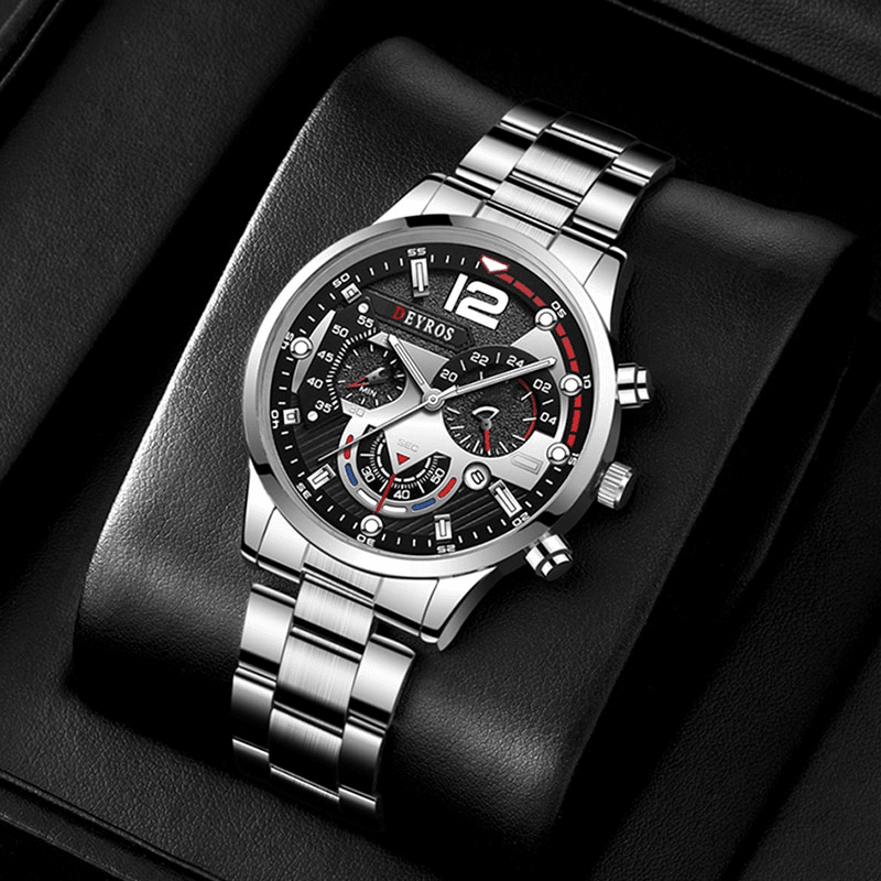 Deyros Luxury Quartz Men's Wristwatch - Full Steel Calendar Luminous Clock Watch - Theshinemart