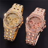 Relogio Masculino Luxury Full Diamond Gold Stainless Steel Quartz Wristwatch