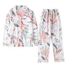 Load image into Gallery viewer, Women Long Sleeve Nightwear Autumn 100% Cotton Knitted Pajama Set Turn-Down Collar Leaves Printing Pajamas Loungewear Sleepwear
