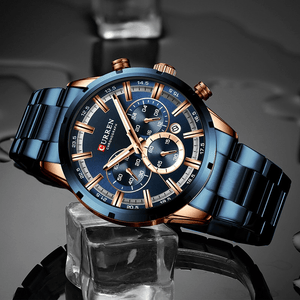 Curran Luxury Sports Quartz Men's Watch - Full Steel Waterproof Chronograph Wristwatch - Theshinemart