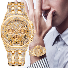 Load image into Gallery viewer, Relogio Masculino Luxury Full Diamond Gold Stainless Steel Quartz Wristwatch

