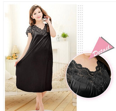 Women Black Lace Sexy Nightdress Girls Plus Size Bathrobe Large Size Sleepwear Nightgown Y02-2